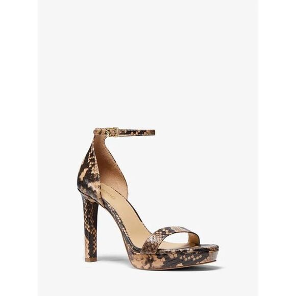 Michael Kors New Margot Python Embossed Leather Sandal Heels Natural Size 7M - Picture 1 of 8
